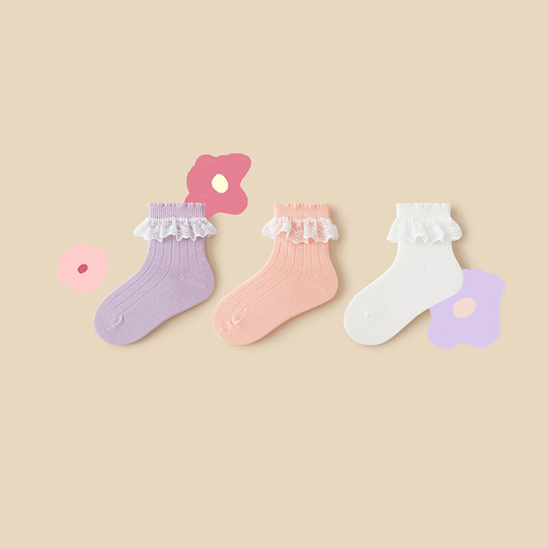Minibala Girls' Breathable Cotton Elastic Socks, Spring And Summer Sweat-Wicking Socks, 3-Pack [Plant-Based Core]