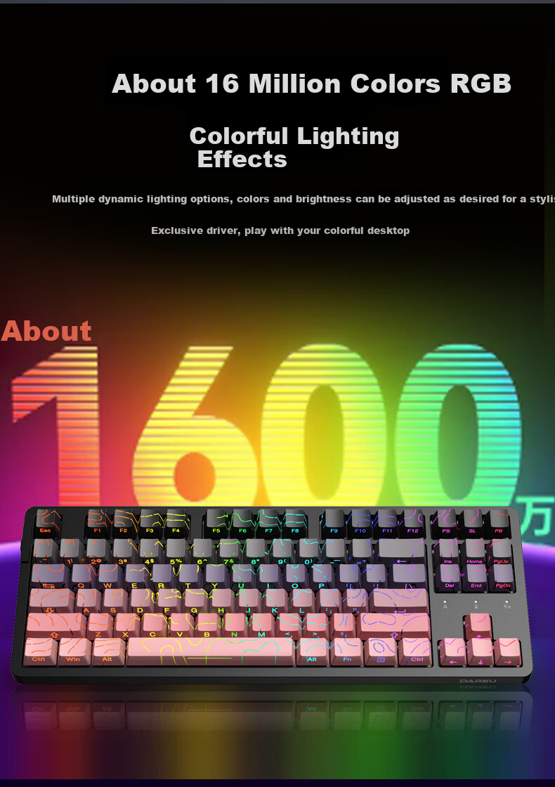 DAREU EK87pro Mechanical Keyboard, 87 Keys Wired/wireless/blueTooth Triple-Mode Gaming Keyboard, Customizable Hot-Swappable, Blackberry Red Equal Height Lines, Peach C Latte Switches 10
