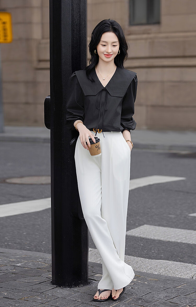Dme [Will Breathe Cotton] Spring And Autumn Japanese Artistic Turndown Collar Tie-Up Shirt with Puff Sleeves, Concealing Body, Women's Blouse Top 9
