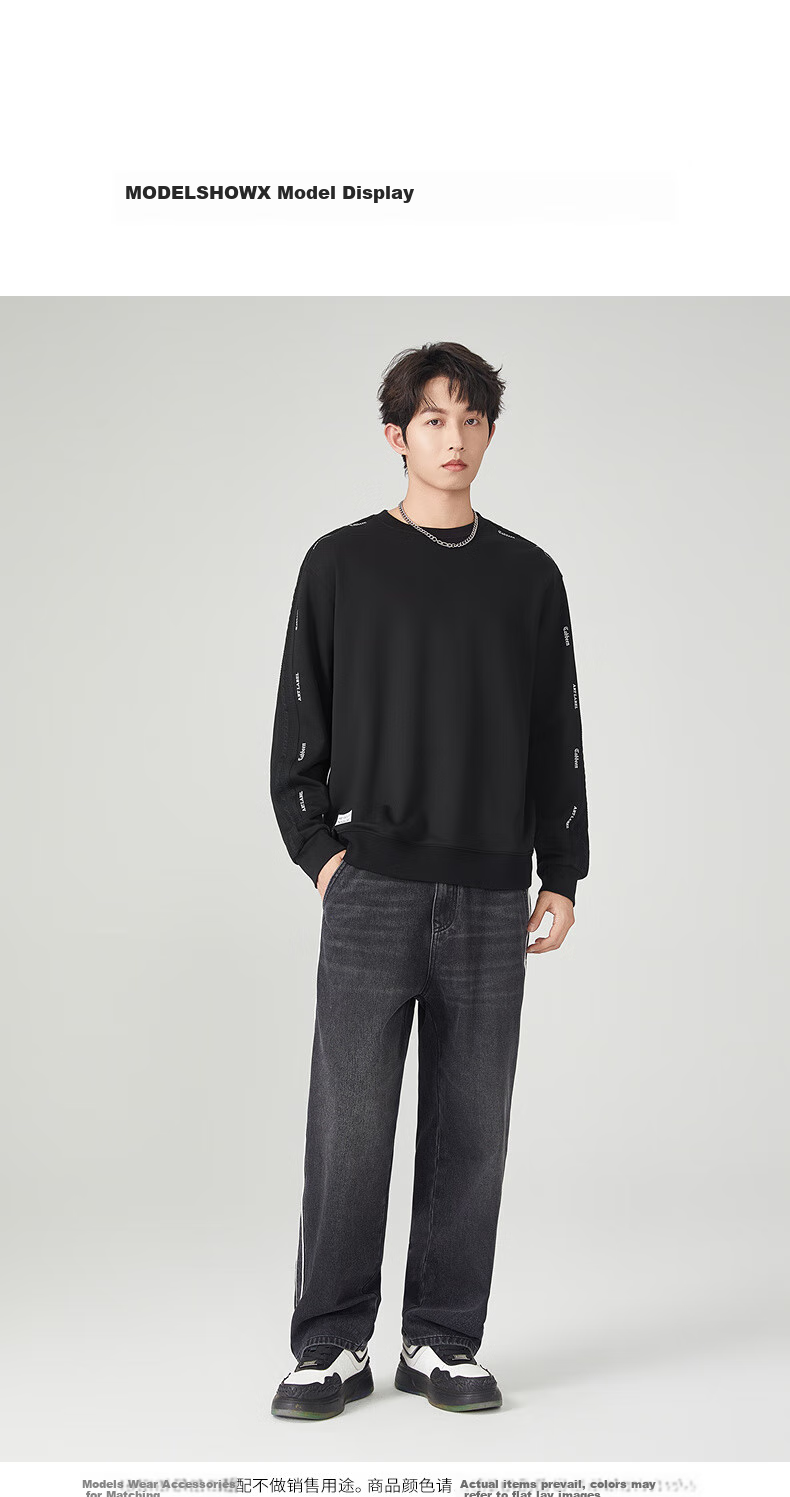 CABBEEN 340G Pure Cotton Sweatshirt, Autumn Loose Fit Streetwear Structural Style, Coal Black 01, Size 54 4