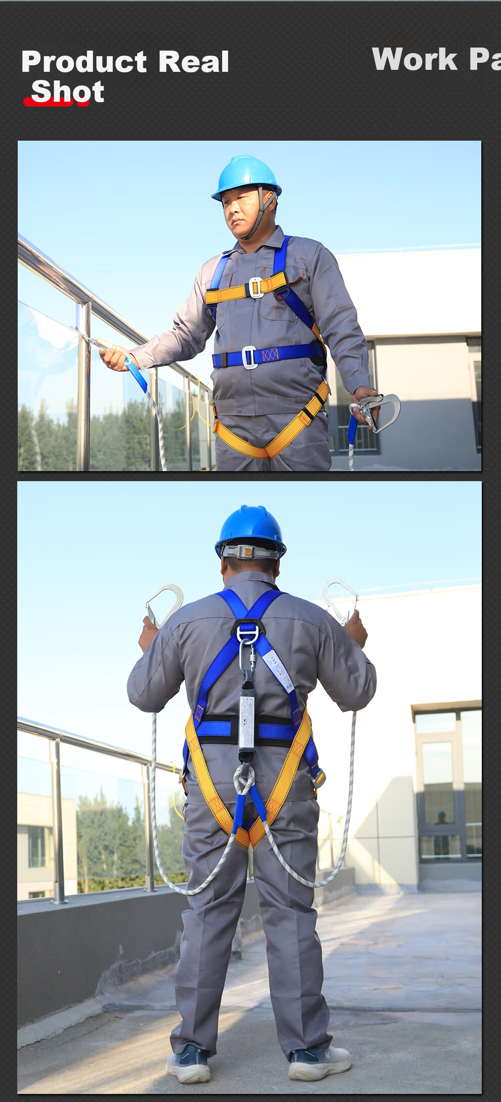 Xinbaolin Z-Y Fall Arrest Harness, National Standard European Style Five-Point Safety Belt, High-Altitude Work Fall Prevention, High-Quality Safety Harness with Two Large Hooks, 2 Meters Polyester Rope + Shock Absorber Pack, Shipped from Beijing Warehouse 16