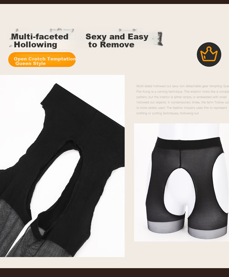 LangSha Silk Stockings, Sexy Crotchless Socks for Women, Ultra-Thin Seductive Stockings, Four-Sided Carving Design, Black Pantyhose 6