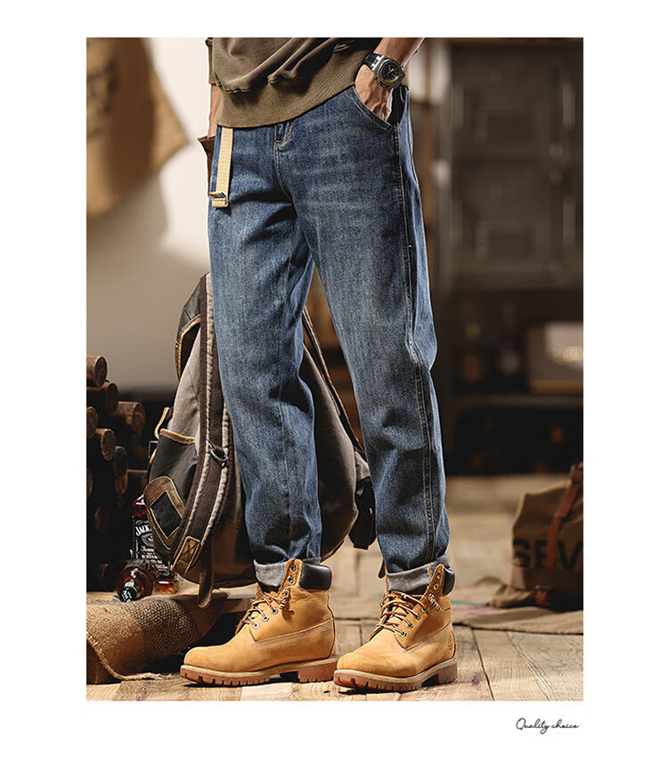 JEEP Men's Jeans, Spring And Summer Straight-Leg Loose Casual Pants, Versatile Trendy Trousers for Men, Blue, Size 28 9