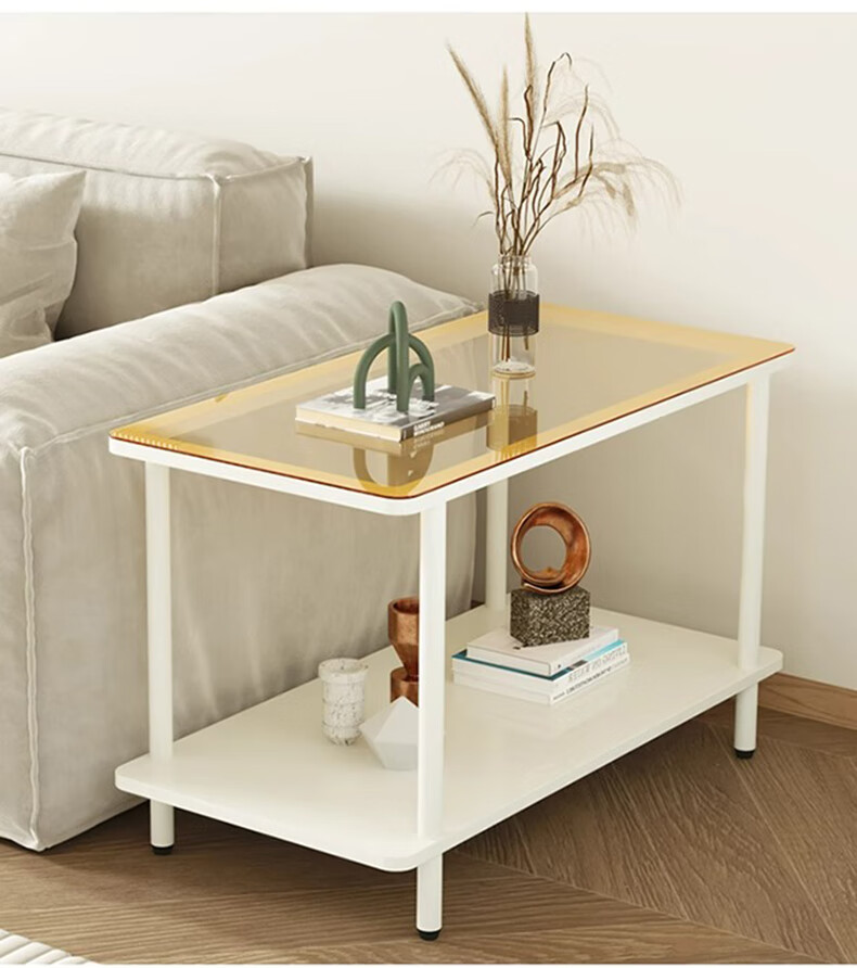 FENJIEXIAN Side Table, Coffee Table, Living Room Light Luxury Small Tea Table, Tempered Glass Tea Stand, Bedside Table, Double-Layer Storage Tea Table 20