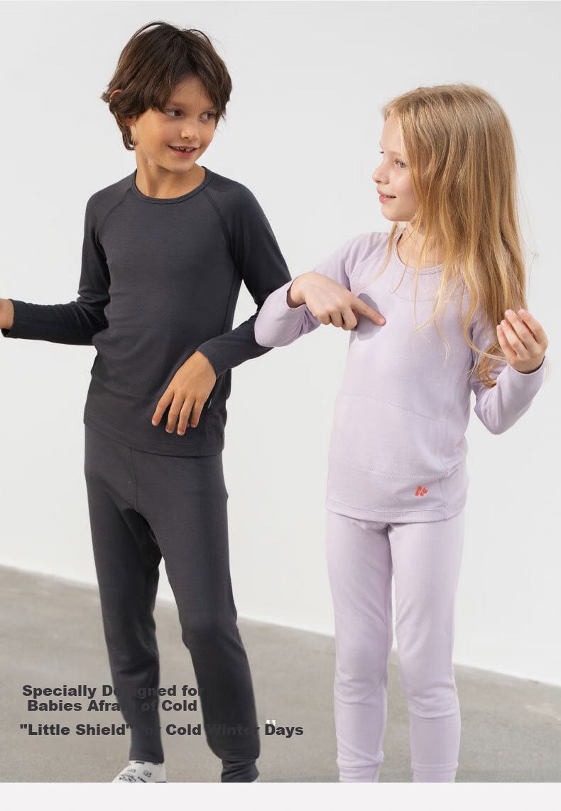 Aimer Kids Extra Warm Moisture-Wicking Thermal Underwear for Girls, Double-Layer Belly And Neck Protection, Purple Autumn Top, Size 140 12