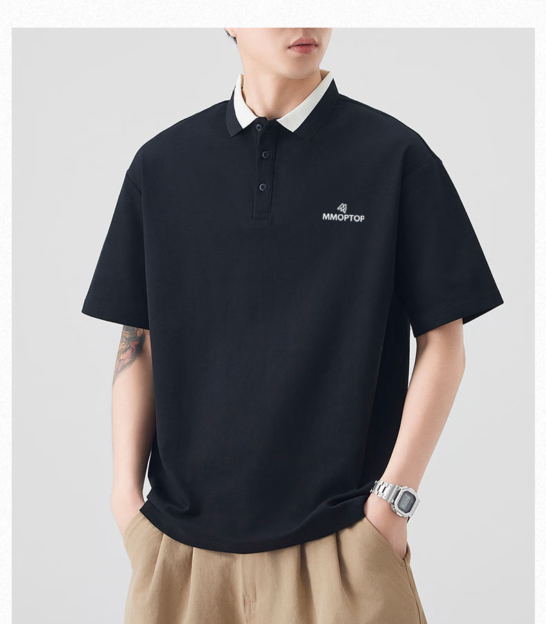 MMOPTOP Father's Day Solona Antibacterial Polo Shirt Summer Men's Xinjiang Cotton Business Ice Silk Short Sleeve MP13 Black 3XL 9