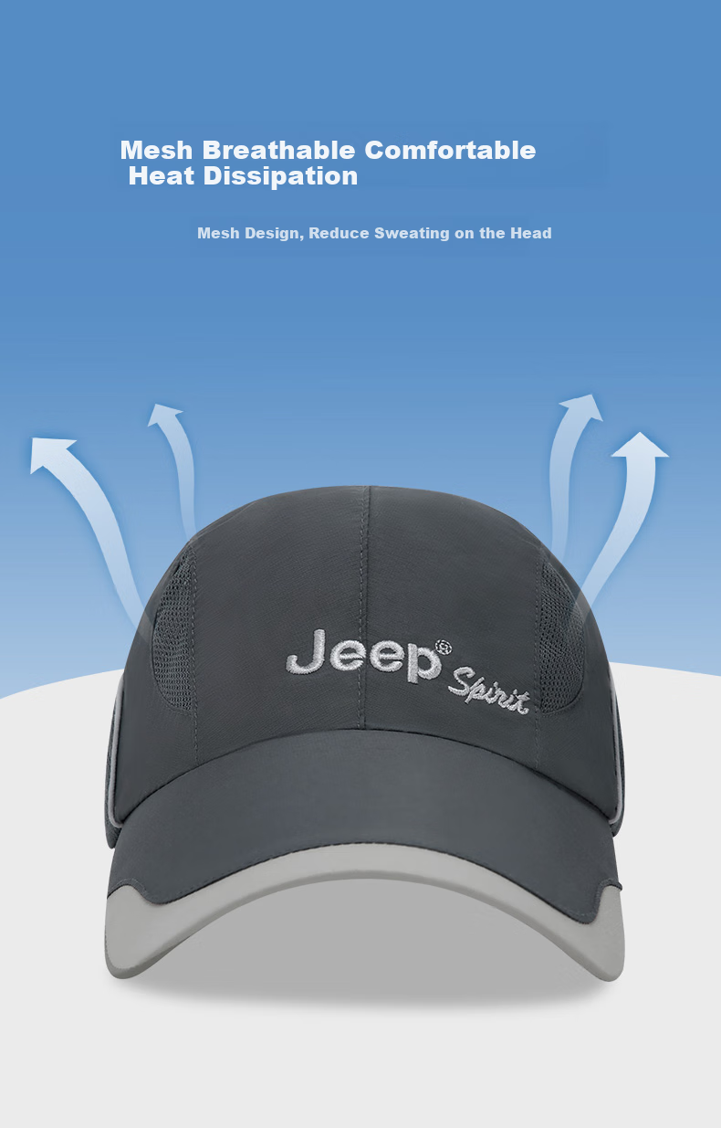 JEEP Baseball Cap for Men, Summer Mesh Quick-Dry Sun Protection Hat, Unisex Visor Cap, Sports Outdoor Sun Hat 5