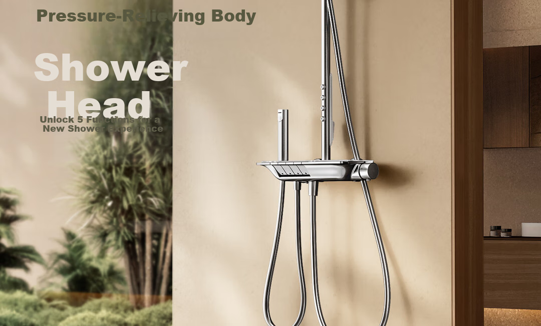 JOMOO Shower Set with Brass Piano Key Design, Descaling, Waist And Back Sprays, Massage Function, Constant Temperature, SPA Shower System 26192-695/1B 6
