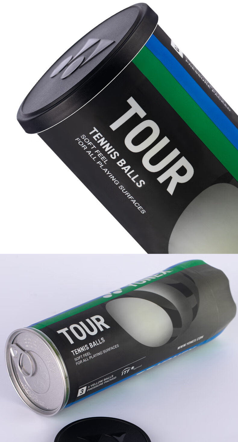 YONEX Tennis Professional High-Elastic Durable Pressure Ball TOURS3 Yellow 6 Cans 18 Balls 5