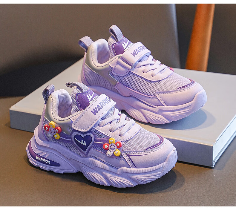 Warrior Girls' Shoes, Spring And Autumn Style, Fashionable Soft-Soled Dad Shoes for Little Girls, Sneakers WZ(CL)-1061, Purple, Size 34 10