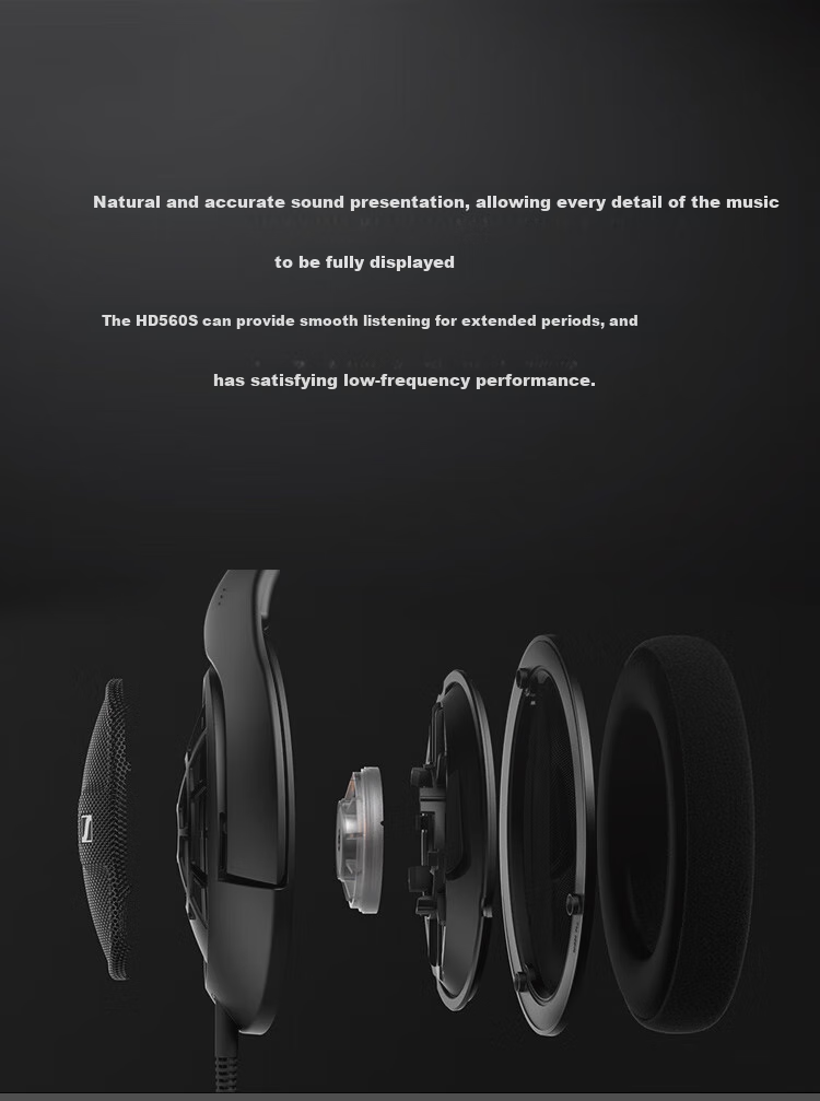 Sennheiser HD560S HiFi Headphones, Wired High-Fidelity Music Earphones, Open-Back Over-Ear Gaming Headset, Gift 2