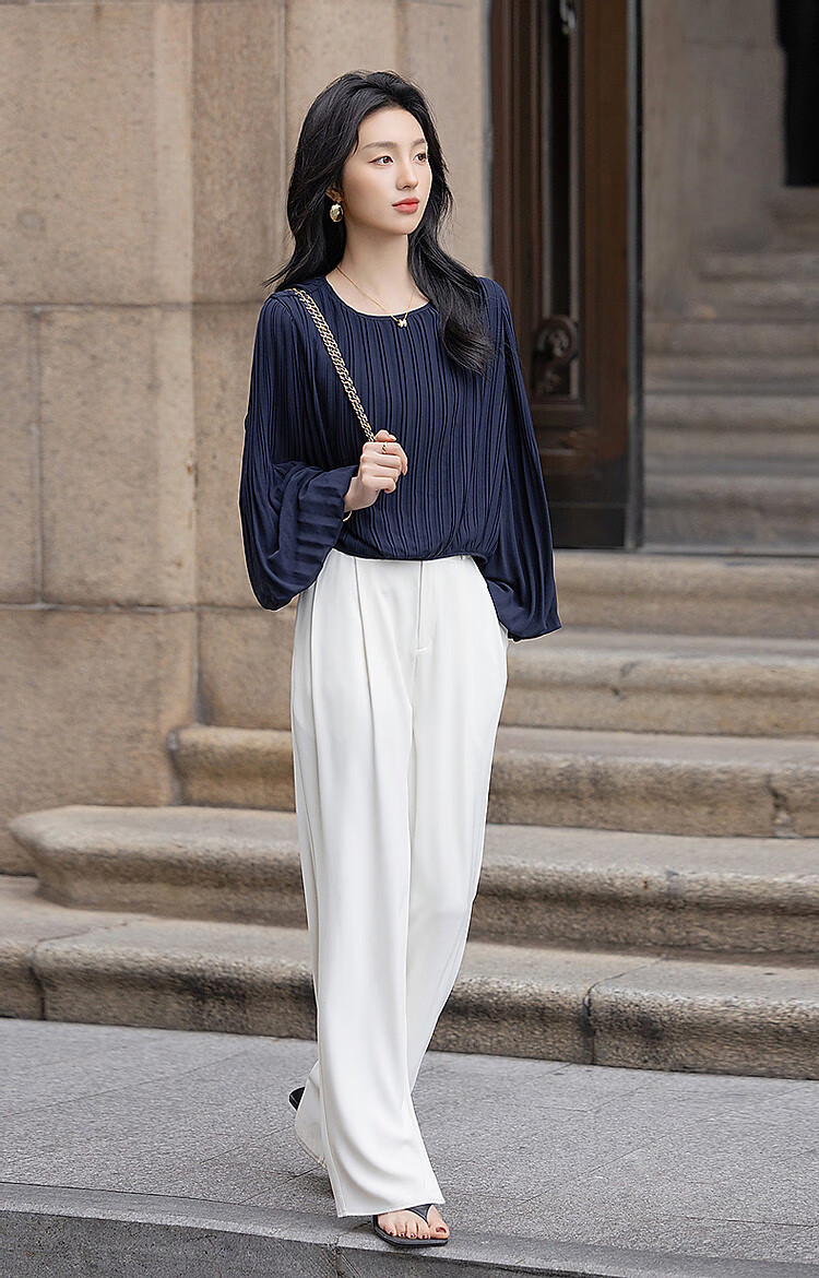 Dme [Gentle Daily] Spring Cream-Colored Textured Chiffon Blouse with Lantern Sleeves, Ladylike Shirt Women's Top 13