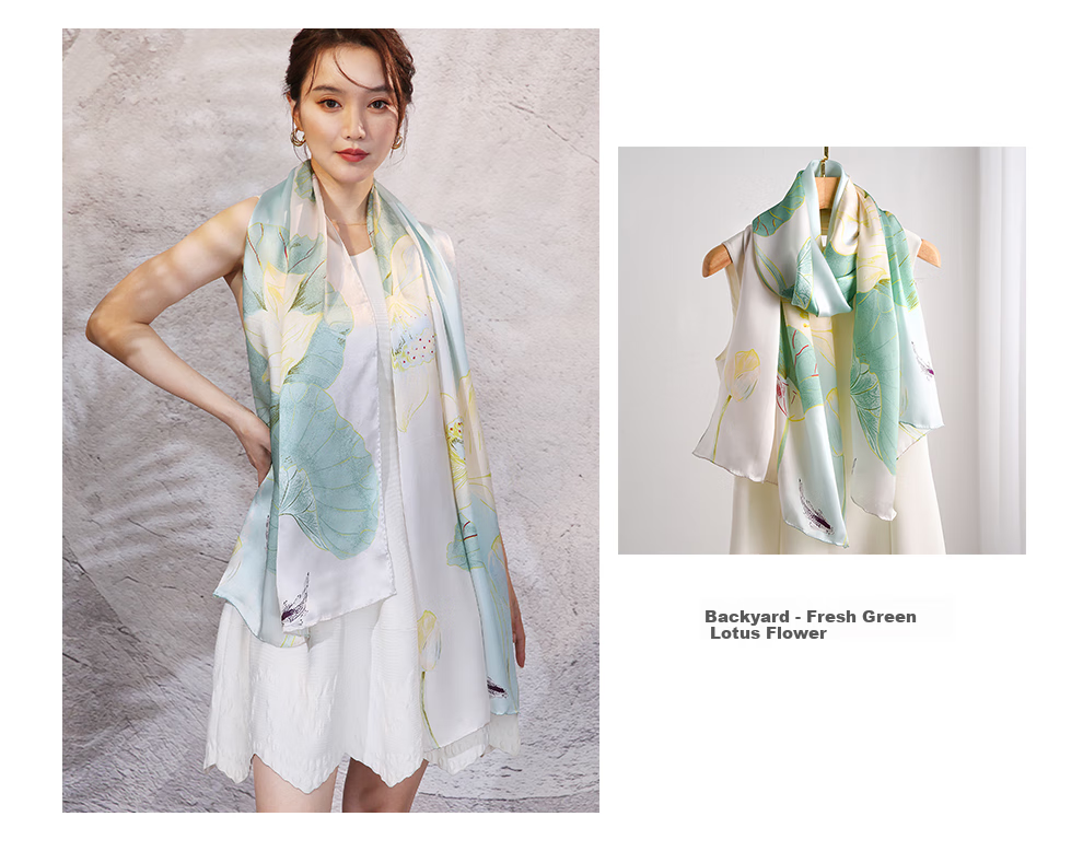 Hangsilu Silk Scarf for Women, Chinese Style Long Scarf, Mulberry Silk Shawl, Birthday Gift, Mid-Autumn Festival Gift for Mom And Teachers 9
