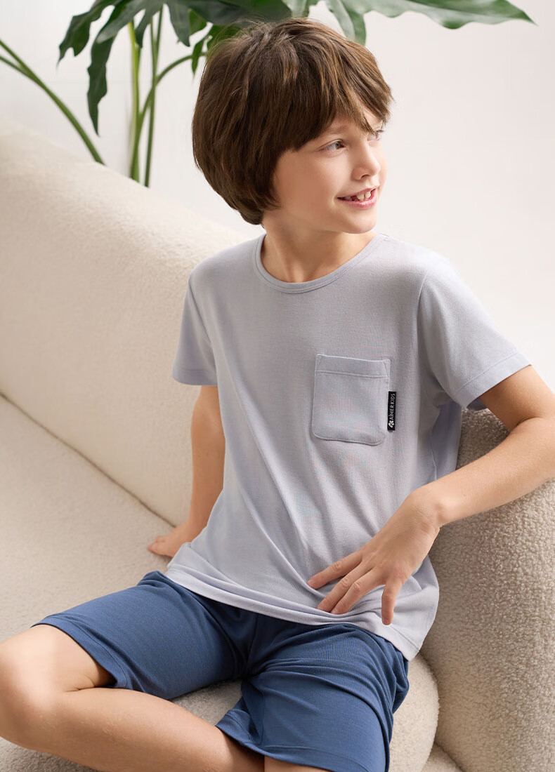 AIMER KIDS Boys' Loungewear Set: Modal Striped Tank Top And Shorts - Blue And White Stripes, Size 130 19