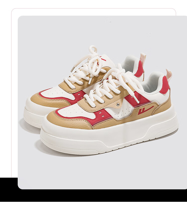 Warrior Official Women's Casual Shoes 2026 Spring New Versatile Height-Increasing Sneakers Beige 38 (240mm) 17