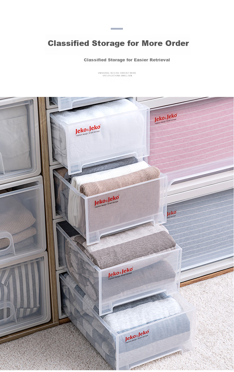 JEKO&JEKO Drawer-Style Clothes Storage Box, Organizer Container, Stackable Drawer Cabinet, Toy Storage Box, 55L, Set of 3 6