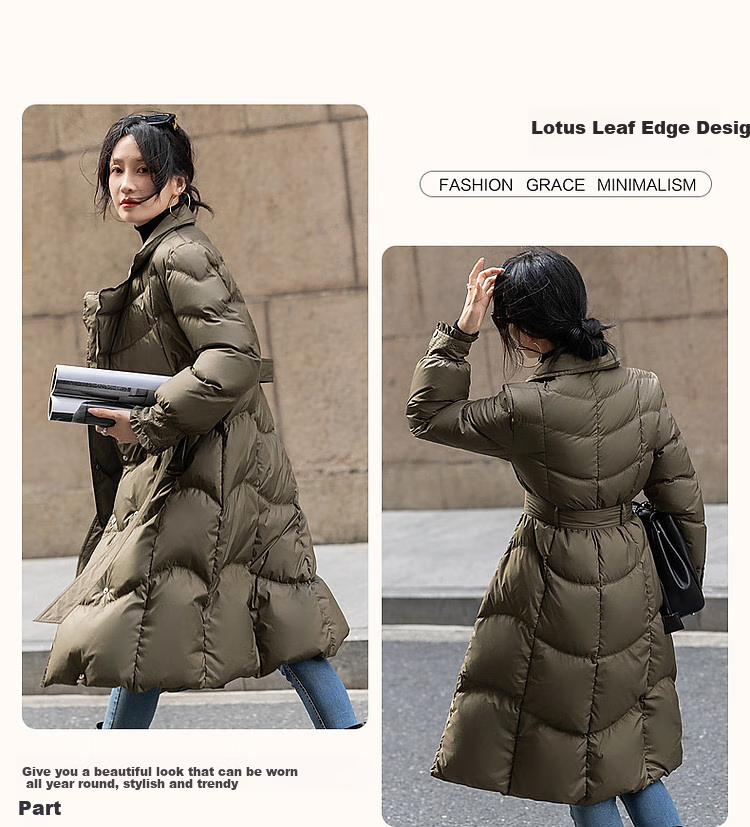 Dme [Jingshu Laqian] Winter 400T Spring Yafang 90 Duck Down Long Double-Breasted Ruffle down Jacket for Wome 4
