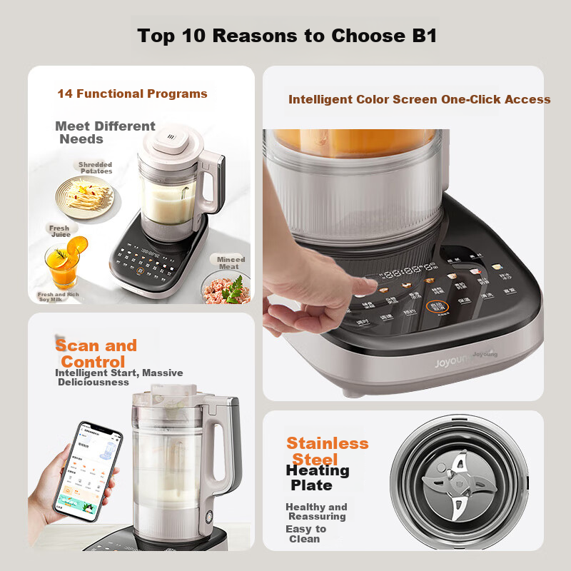 Joyoung Home Quiet Blender, 1.75L Large Capacity Juicer, Soy Milk Maker, Food Processor, Adjustable Texture, Multiple Noise Reduction Layers, Double-Layer Soundproofing, Variable Frequency Quiet B1 (2025)