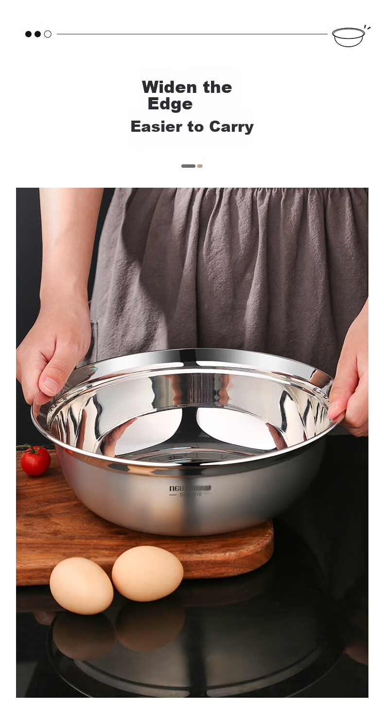 Newair Set of 6 Kitchen Utensils: 304 Stainless Steel Colander, Strainer Basket, Vegetable Washing Basin, Egg Beating Bowl, Dough Kneading Bowl, And Oil Filter Mesh 5