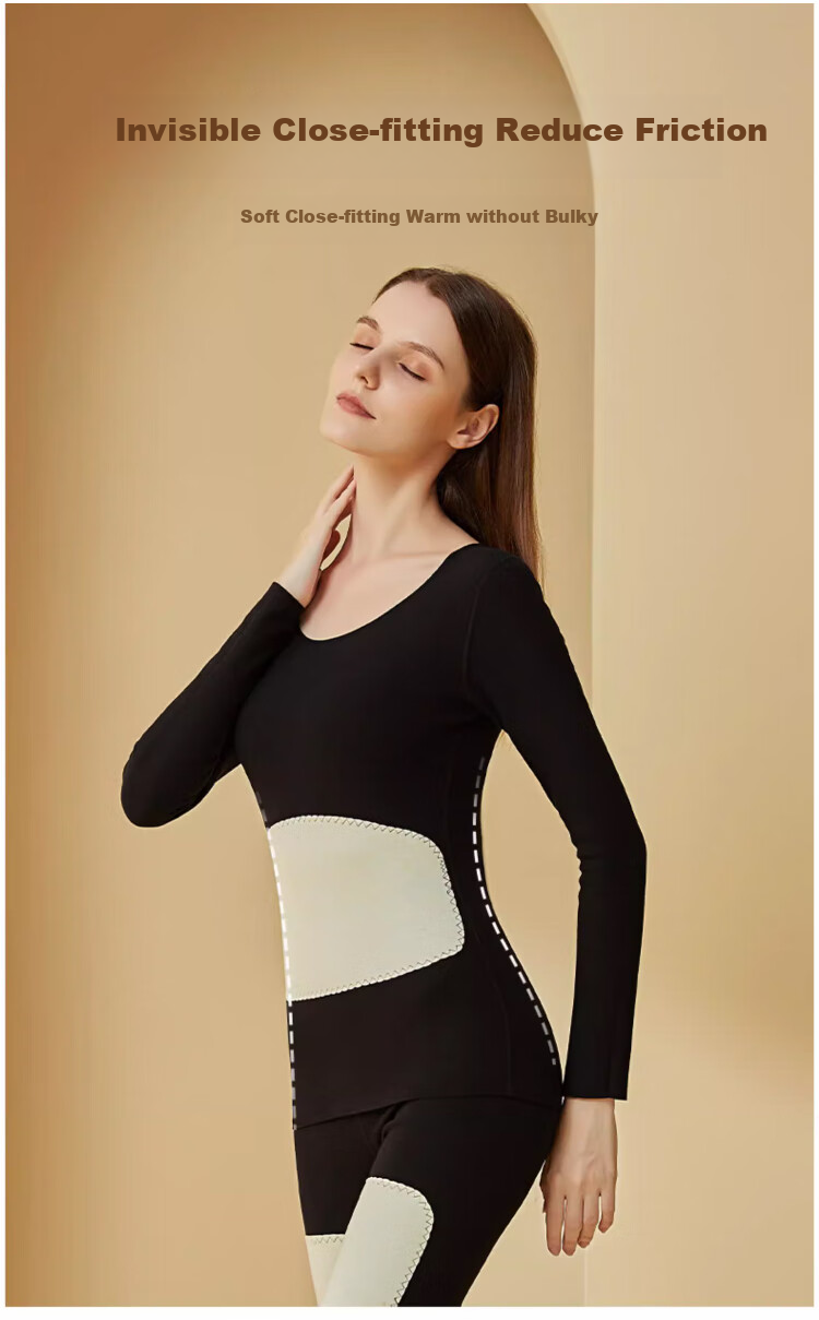 LangSha Ladies Thermal Underwear Set, Wool And Silk, Waist Protection, Knee Protection, Back Protection, Fleece-Lined, Thickened, Autumn And Winter Base Layer, Autumn Top And Pants 12