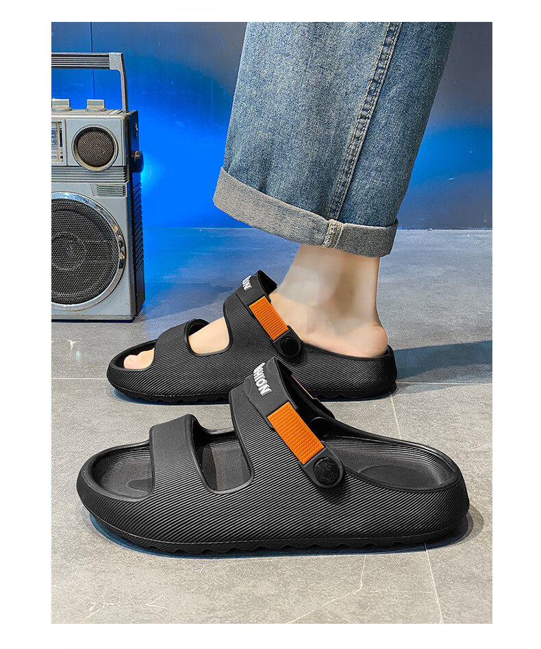 CARTELO Men's Sandals, Summer Casual Breathable Hole Shoes, Fashionable Two-Way Beach Shoes for Men, 1572 Black And Orange, Size 42-43 9