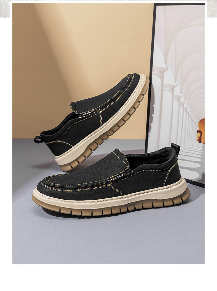 Bull Family Men's Summer Breathable Old Beijing Cloth Shoes Soft Sole Lightweight Slip-On Casual Canvas Loafers Men's Moccasins 9