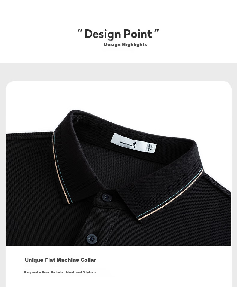 DANCING WOLVES [5A Antibacterial] Business Commute Fashionable Exquisite Embroidered Men's Long-Sleeve Polo Shirt, 102 Navy Blue, Size 185 8