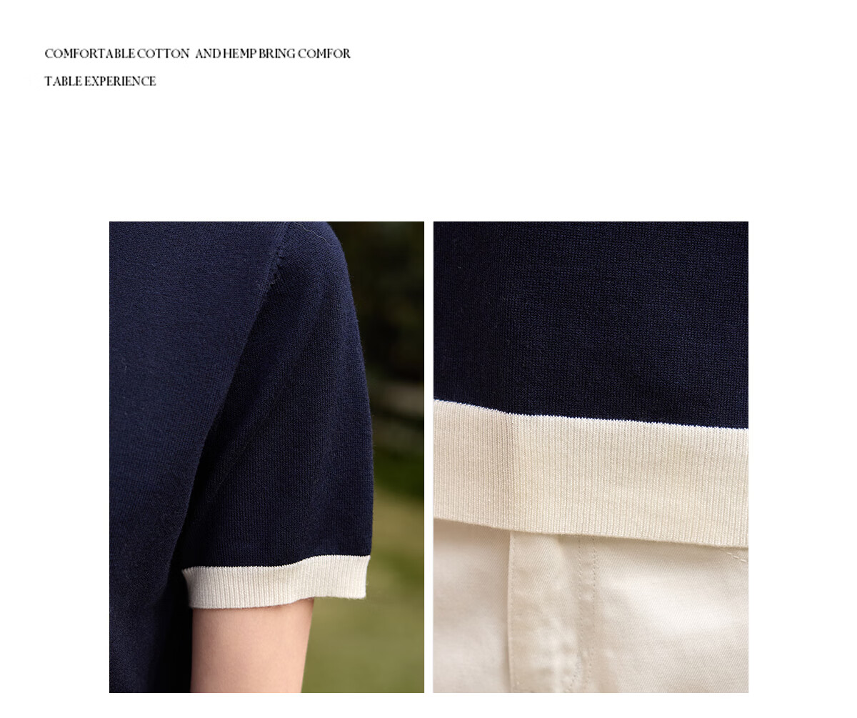 Chushen Summer Short-Sleeve T-Shirt for Women, Fashionable Round Neck Classic Contrasting Color Versatile Commuter Casual Knitted T-Shirt S52Z008 13