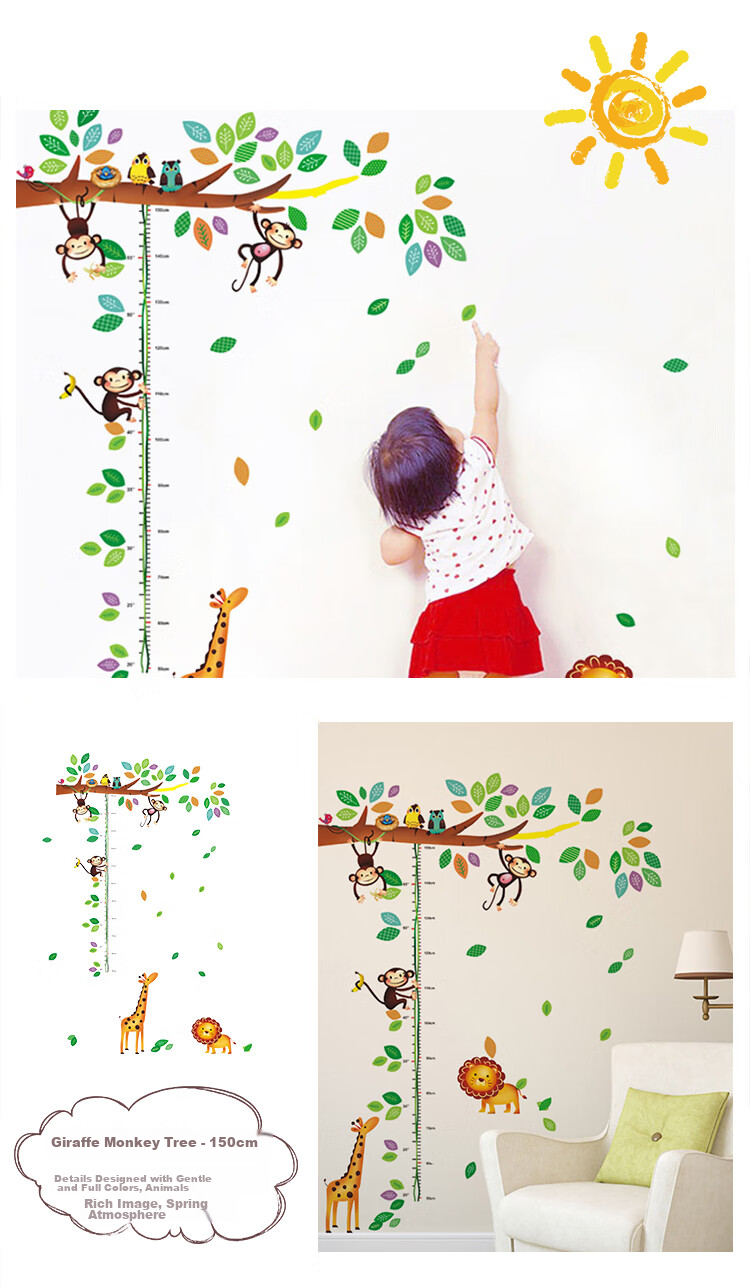 Modouyu Children's Height Chart Sticker, 3D Giraffe Design, Removable Cartoon Growth Chart, Height Measuring Tool for Babies And Childre 6