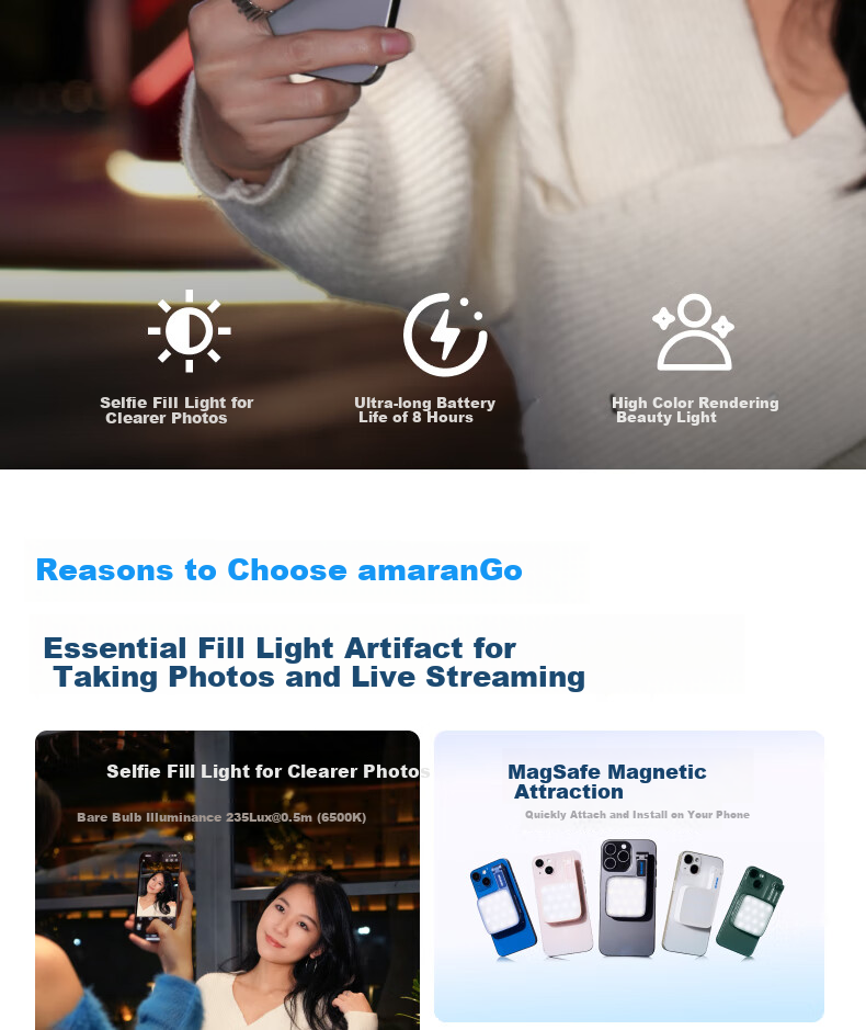Aputure Amaran Go Magnetic Selfie Light for Smartphones, Portable Handheld Beauty Light, Indoor Live Streaming Video Outdoor Shooting Soft Light, Mini Makeup Mirror Light 1