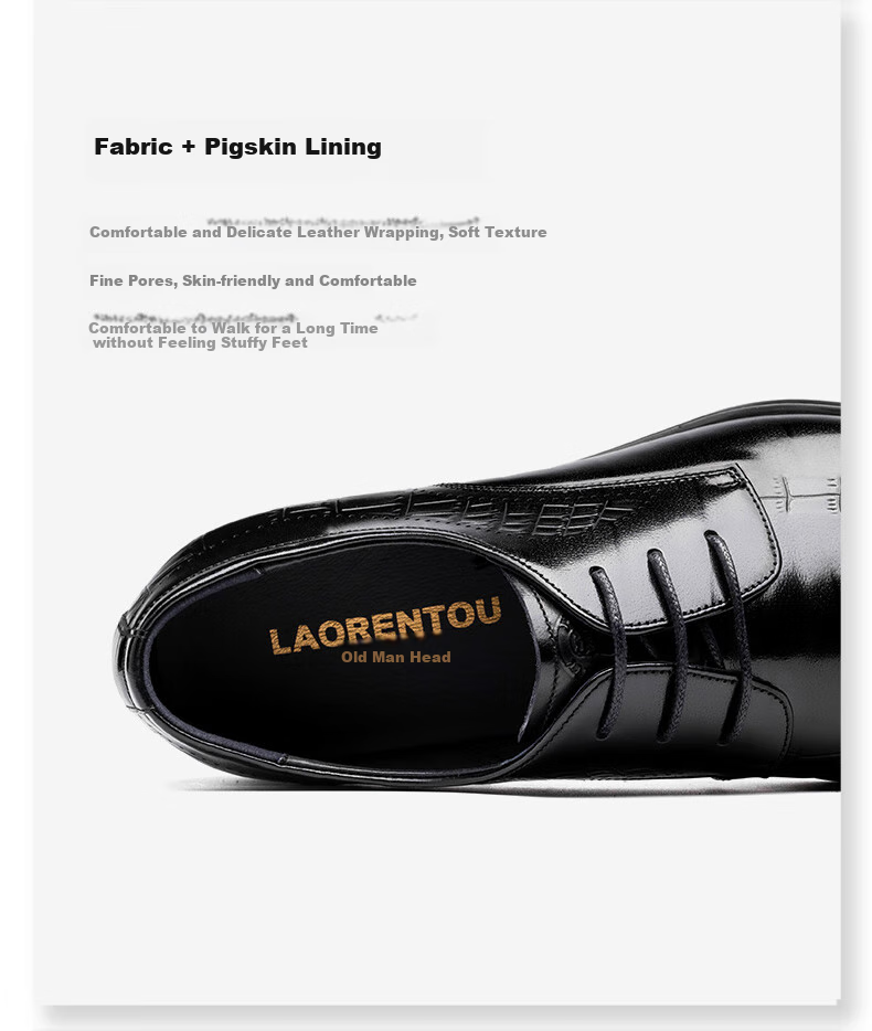 LAORENTOU Men's Leather Shoes, Formal Dress Shoes, Patent Leather Carved Cowhide Business Soft-Soled Wear-Resistant Wedding Groom Shoes, LA89 Black, Size 41 3