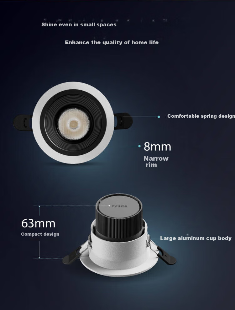 PHILIPS LED Spotlight Recessed Small Hill Anti-Glare Downlight for Living Room Hallway Ceiling Mounting Hole 3W 2700K [4-Pack] 10
