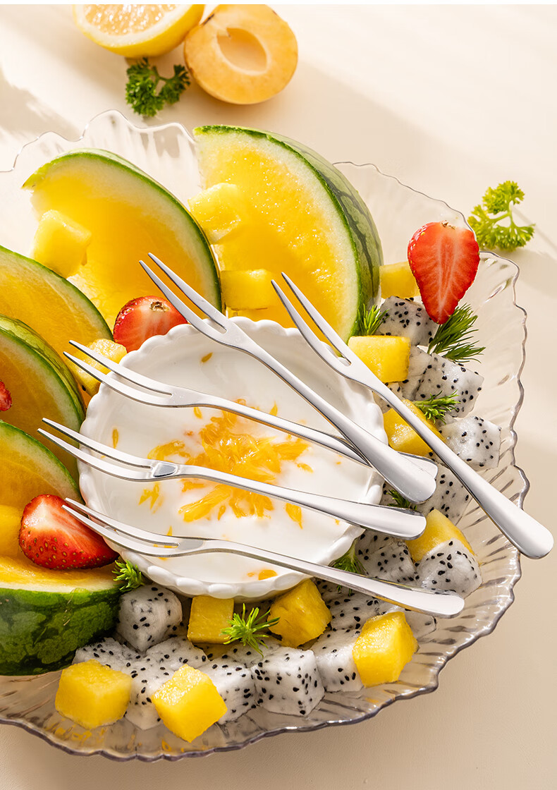Guangyi 304 Stainless Steel Fruit Forks, Set of 5, Cake Forks, Dessert Forks, Mooncake Forks, Snack Forks for Home Use, GY7939 16