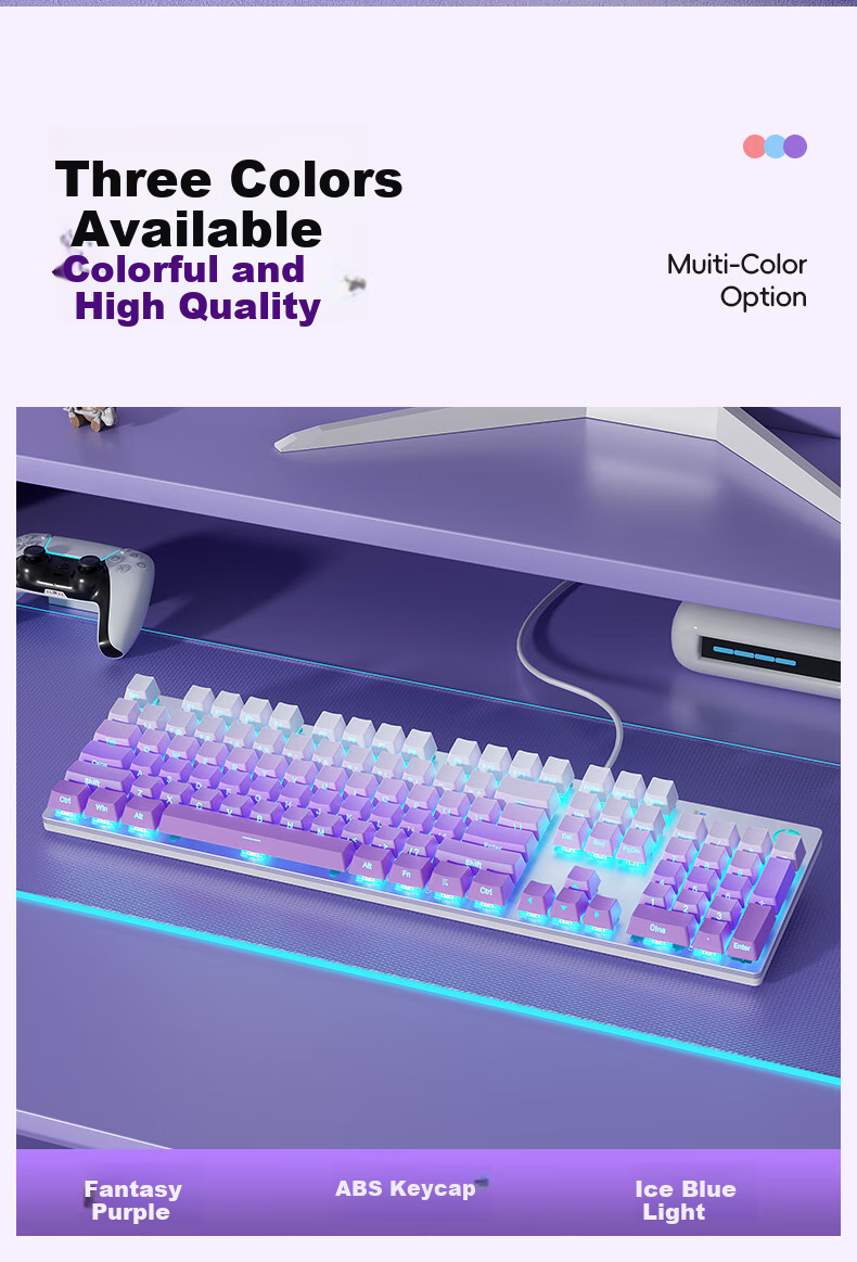 HP Mechanical Keyboard, Wired for Office And Gaming, Desktop And Laptop Use, Side-Engraved Gradient Purple And Blue Switches, 104 Keys 10