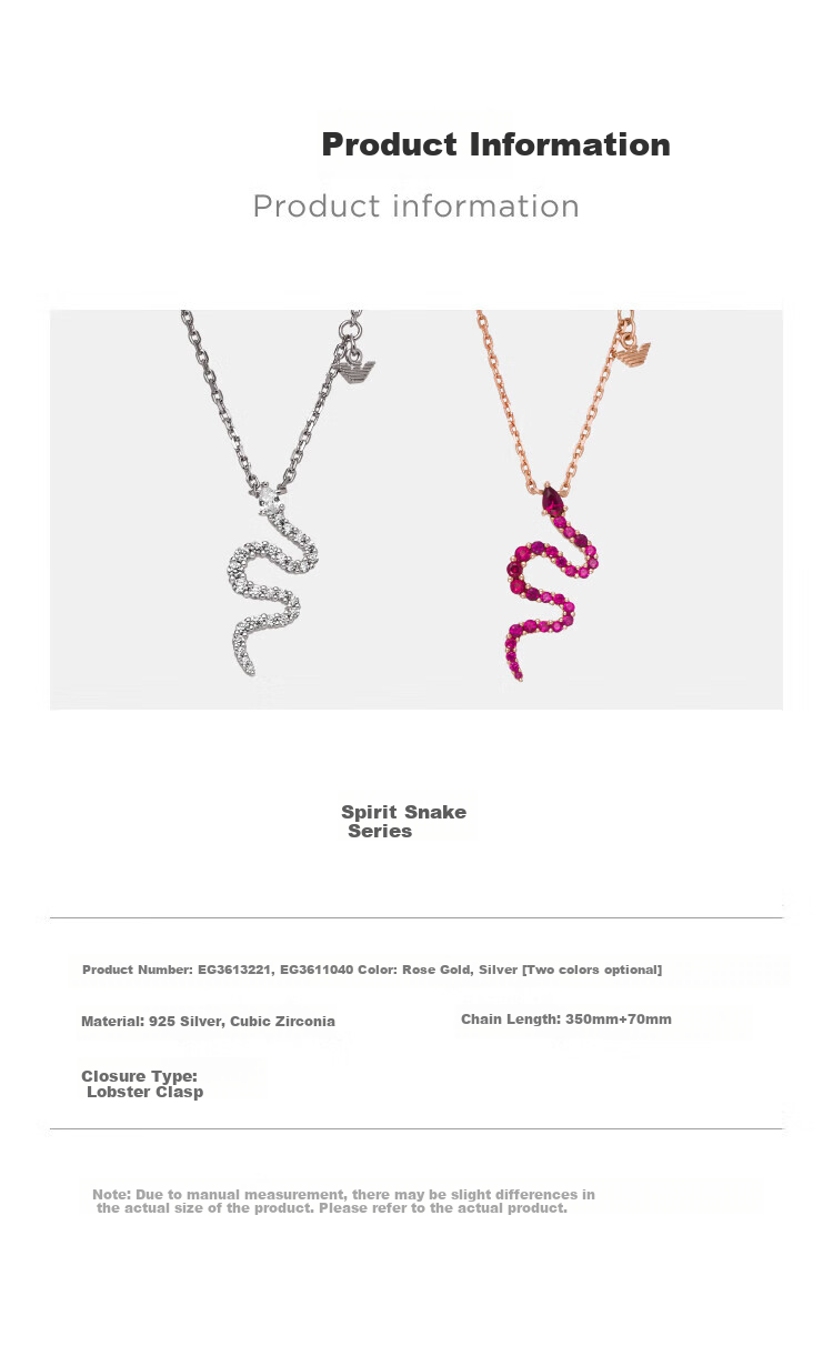 EMPORIO ARMANI Women's Necklace, Fashionable Silver Snake Necklace, Birthday Gift for Girlfriend, EG3611040 4