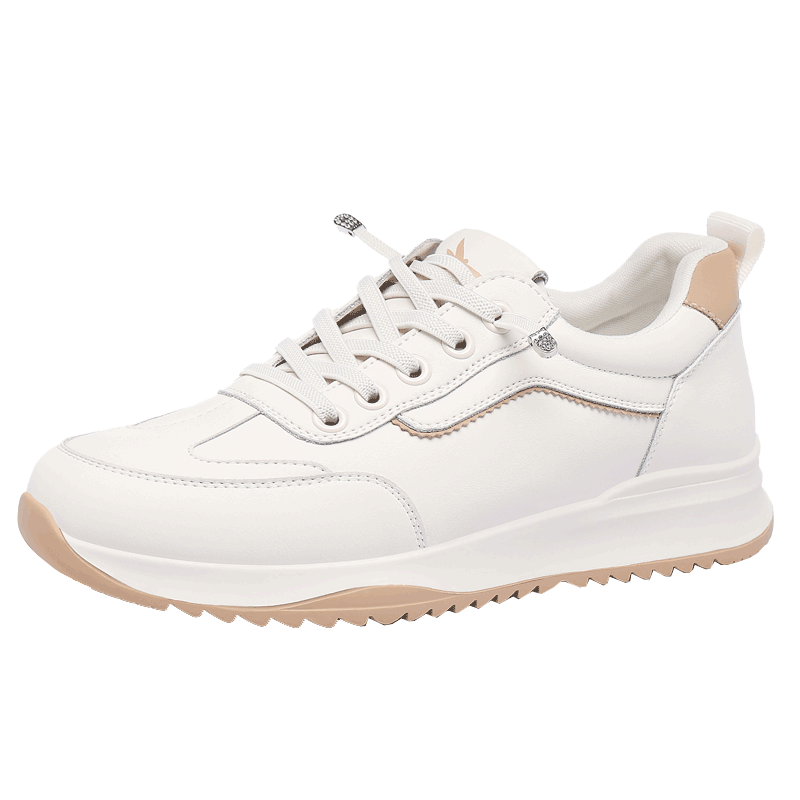 Red Dragonfly Women's Casual Leather White Retro Sneakers Sports Shoes Trendy Ins Style WXB150081 Beige Size 36
