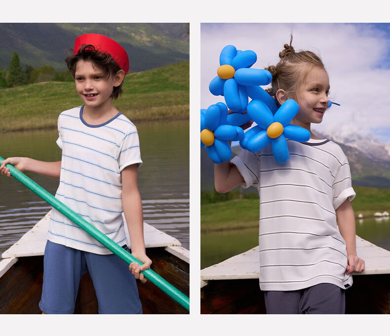 AIMER KIDS Boys' Loungewear Set: Modal Striped Tank Top And Shorts - Blue And White Stripes, Size 130 13