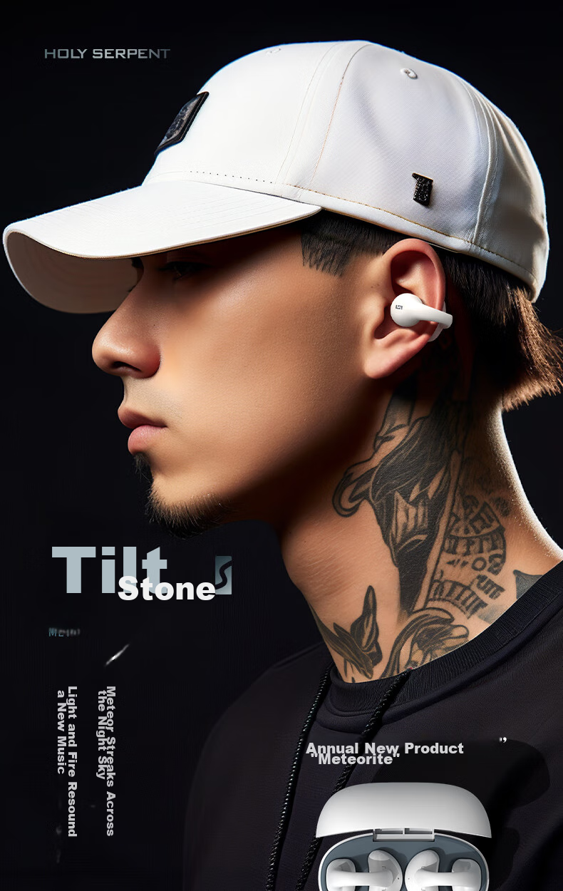 Holy Serpent Meteorite C2 True Wireless Bluetooth Headphones, Open-Ear Clip-On Bone Conduction Concept Upgrade, Air Conduction, Not In-Ear, Suitable for Sports Running, Noise Reduction, Compatible with Apple And Huawei 1