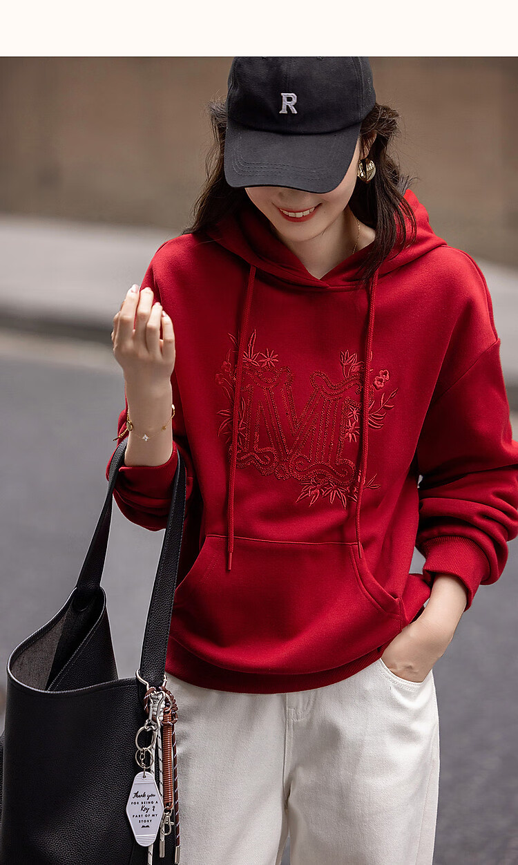 Dme [Embroidered Blossoms] Winter Casual Hooded Fleece-Like Warm Exquisite Tatami Embroidered Loose Sweatshirt Women's Top 14