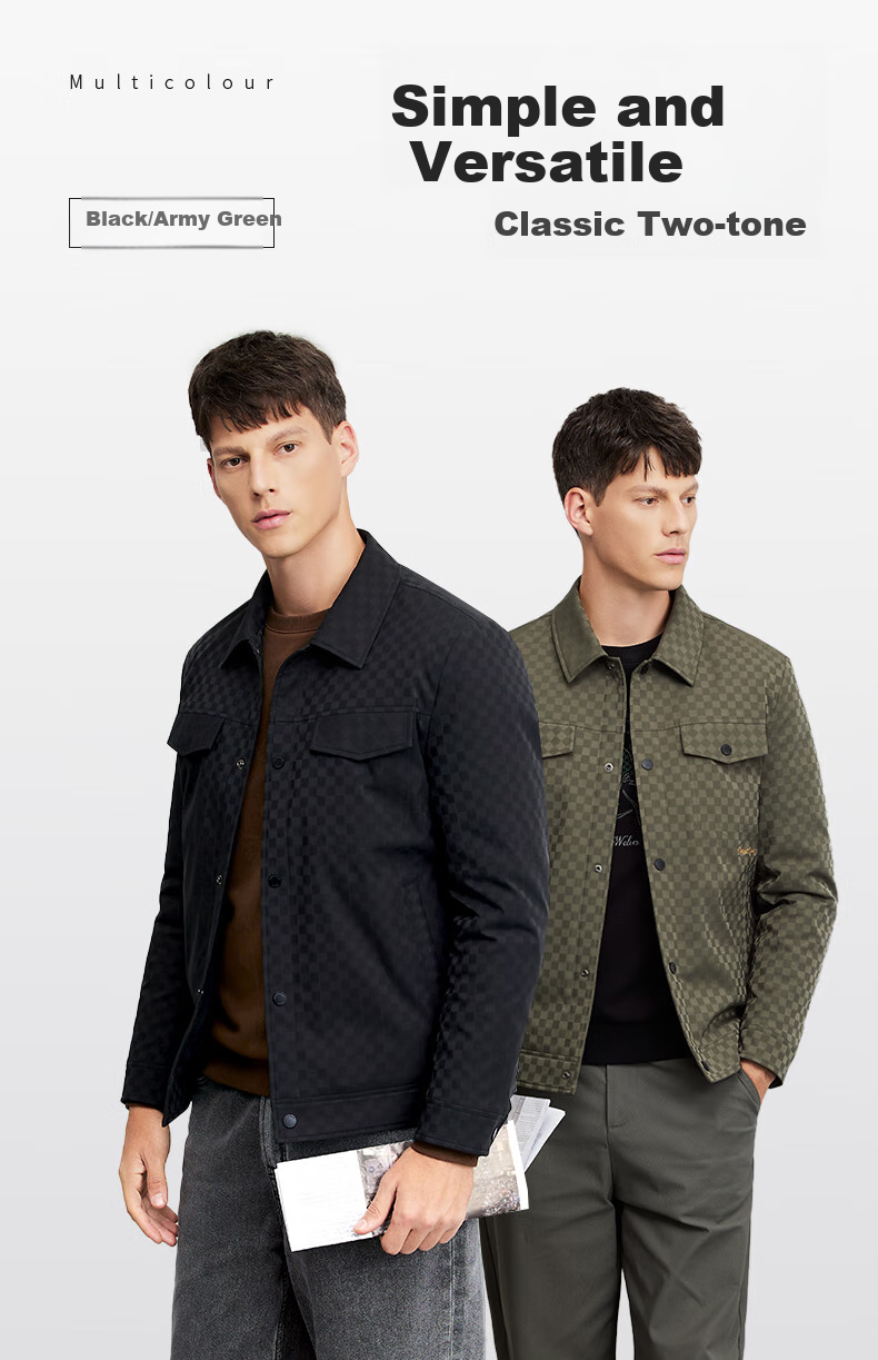 DANCING WOLVES [Lining Padded] Checkered Workwear Lapel Jacket, Warm Windproof Men's Coat, Army Green, Size 165 6
