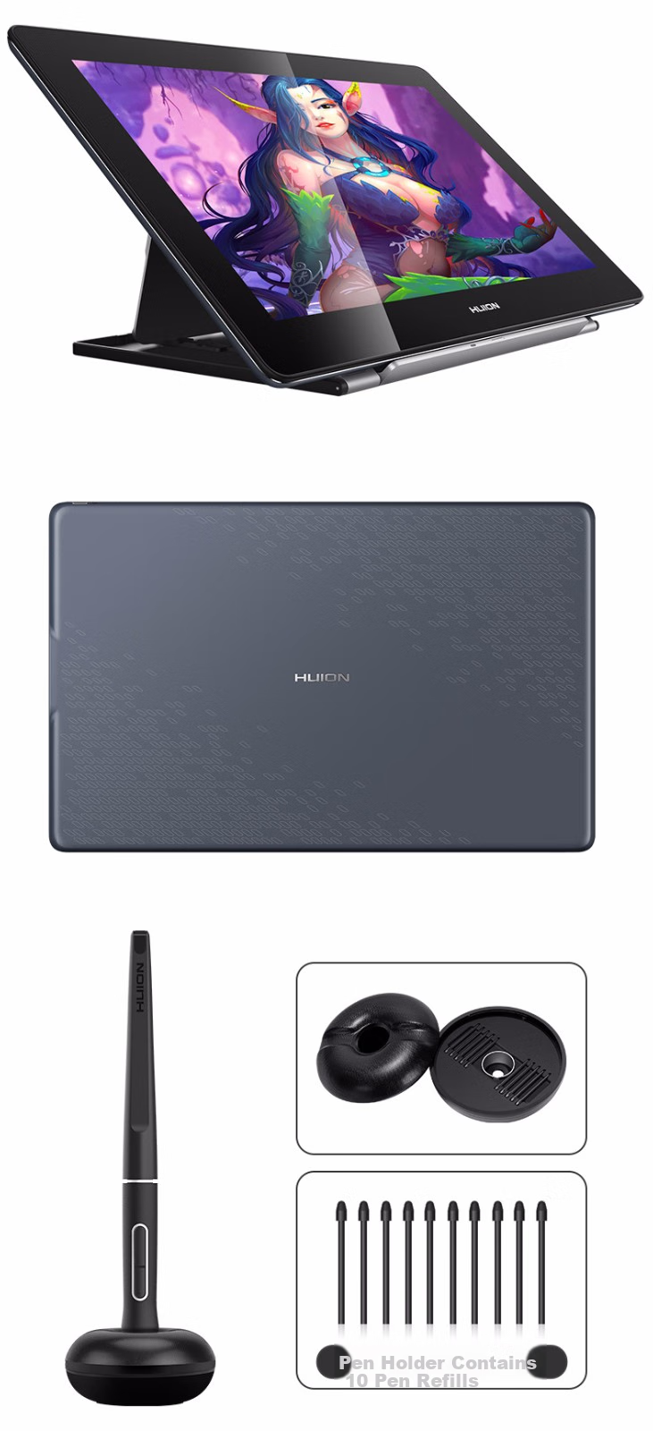 HUION Kamvas Pro 16 Plus Smart Digital Display, 4K Drawing Screen, Computer Graphics LCD Drawing Tablet 17