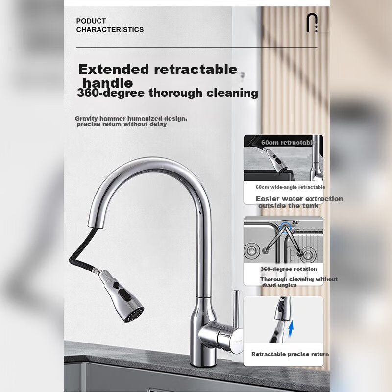 ARROW Multi-Functional Pull-Out Kitchen Faucet with Brass Valve Core Seat for Hot And Cold Water, Household Sink And Vegetable Washing Faucet 6