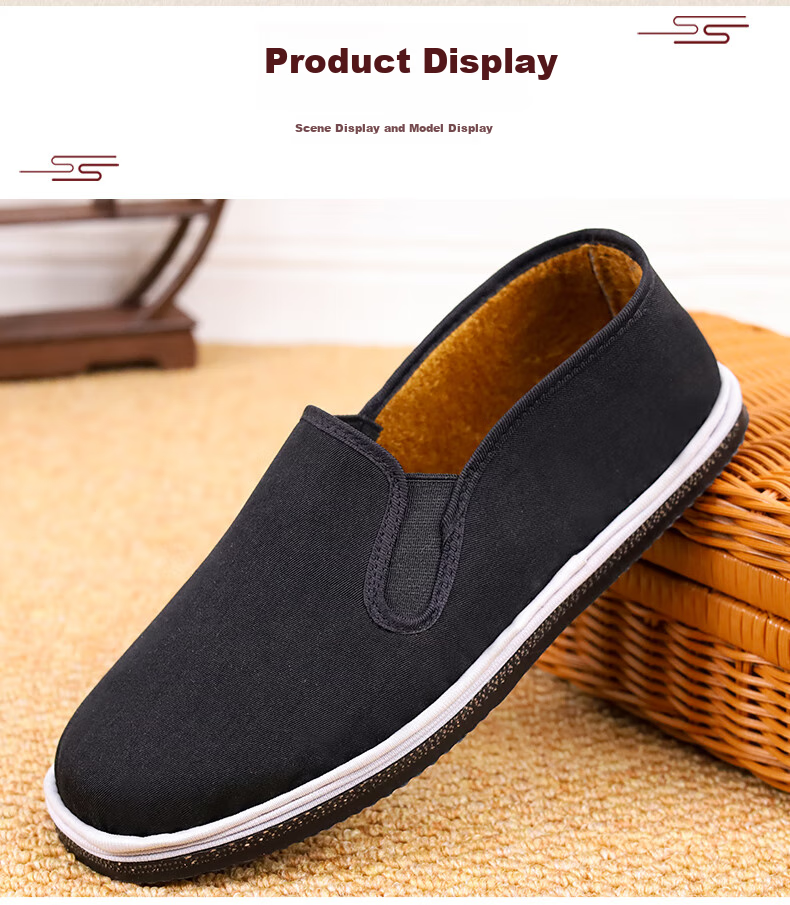 FOOTOPPO Traditional Beijing Cotton Shoes for Men with Fleece Lining, Non-Slip Rubber Sole, Soft Sole, Slip-On Style, And Thousand-Layer Sole 10