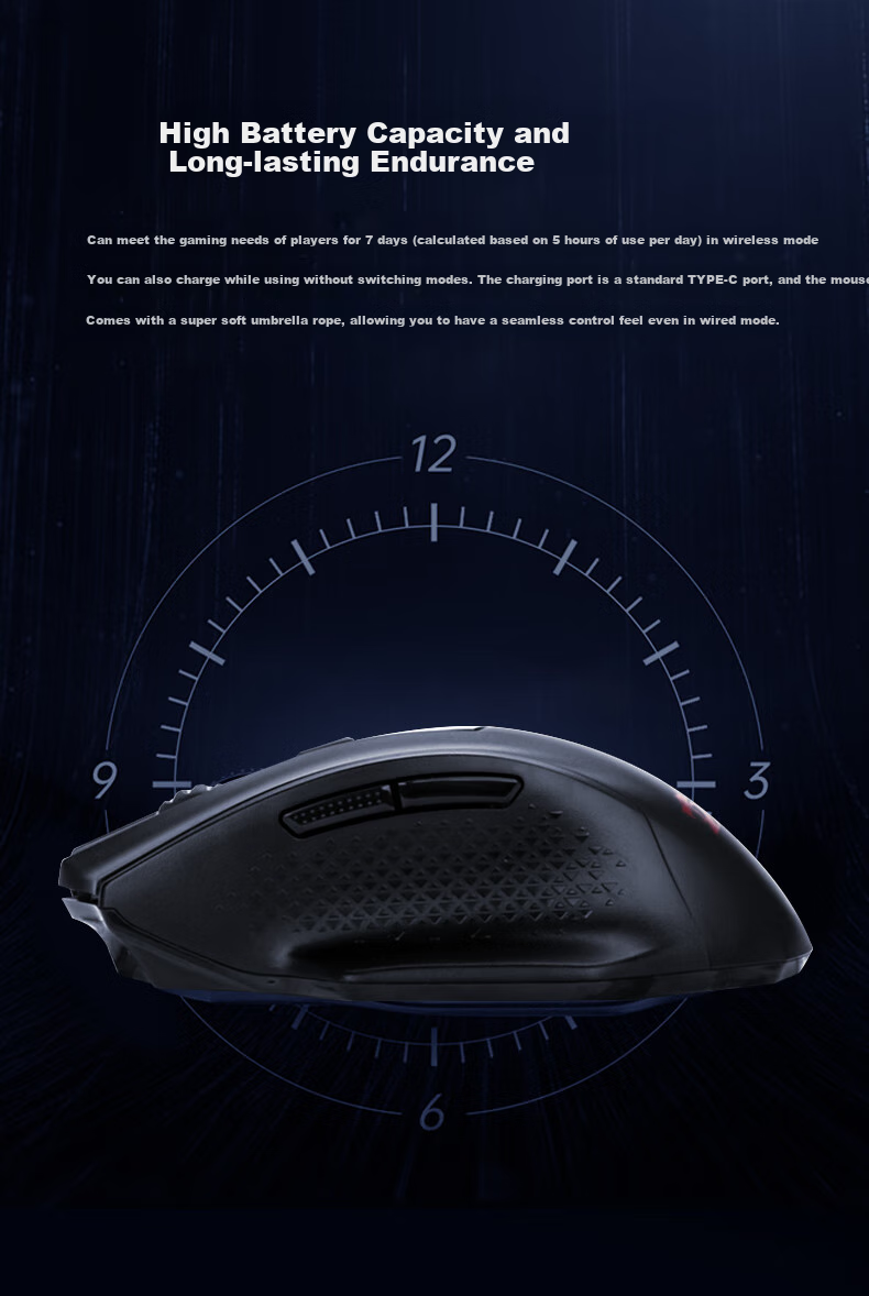 REDRAGON G62 Medium to Large Hand Size Bluetooth 2.4G Wired Tri-Mode Gaming Mouse Ergonomic Lightweight Gaming Mouse Basic Model - Black 7