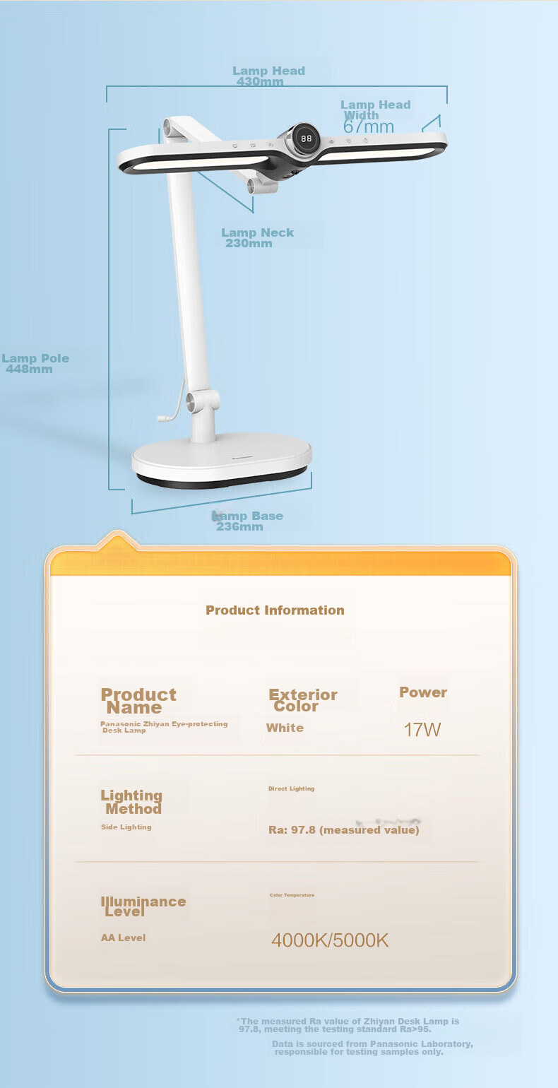 Panasonic Reading Desk Lamp (Eye Protection Lamp) AAAA Grade Eye Protection Full Spectrum Children's Study Horizontal Lamp Head Aim T10 22