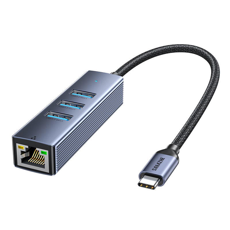 SAMZHE Type-C to Gigabit Ethernet Expansion Dock, USB 3.0 Hub Splitter, Laptop RJ45 Network Cable Adapter, Desktop Expansion Dock Ethernet RHX13-C