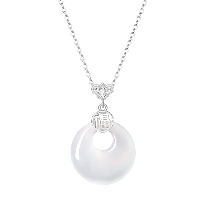 CHOW TAI SENG Silver Peace Buckle Necklace for Women Jade Pendant Girlfriend Birthday Gift Premium