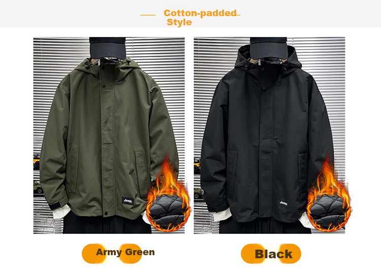 JEEP Men's Jacket, Spring And Autumn Casual Loose Windbreaker Workwear Clothing, Black Padded, 2XL 1
