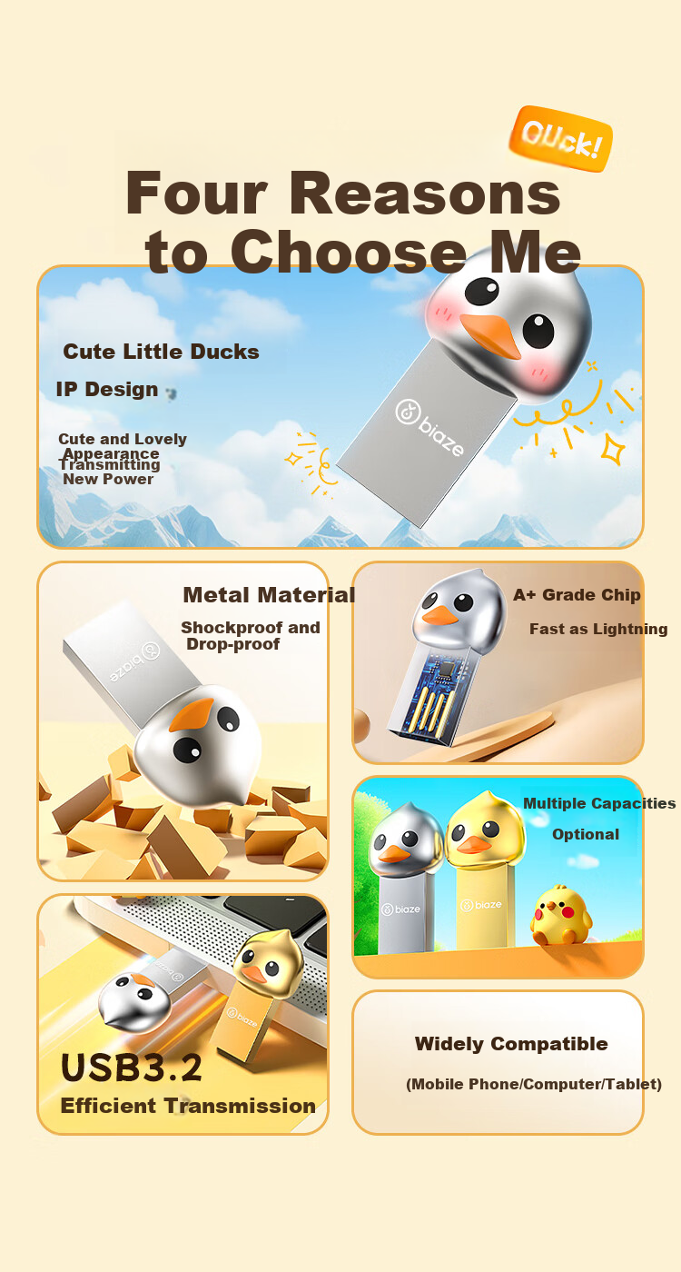 BIAZE 128GB USB3.2 High-Speed Mini Cartoon USB Flash Drive Cute Personalized Creative Student Gift Dual-Use Metal Flash Drive for Phone And Computer UP-21 Silver 2
