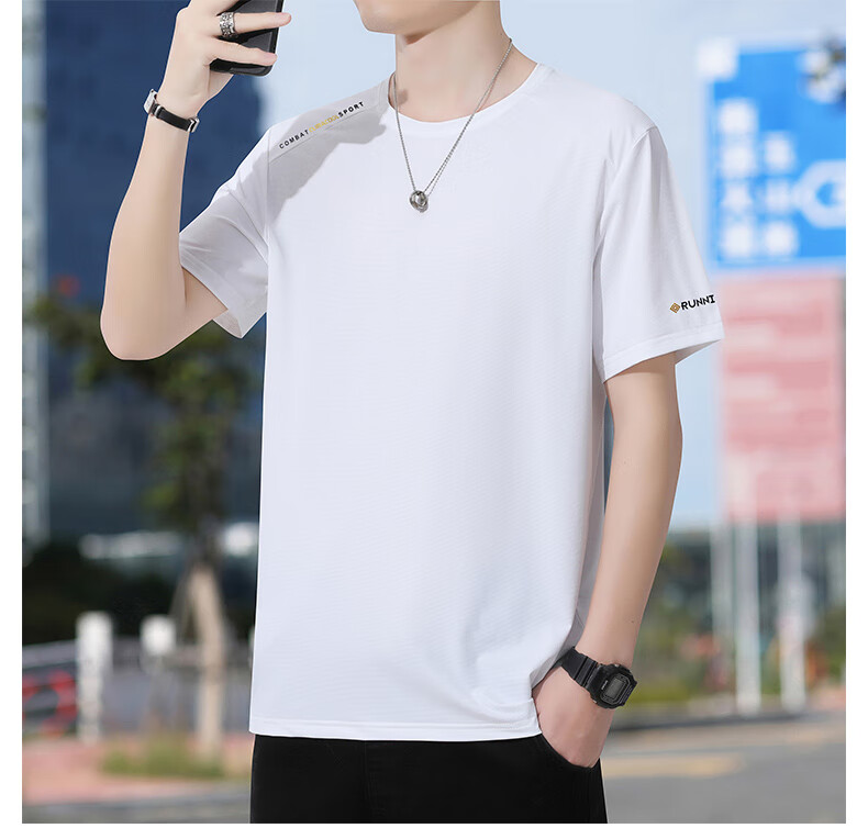 ROMON Men's Short Sleeve T-Shirt Summer Trendy Ice Silk Feel Versatile Business Casual Breathable Base Shirt LY7 Black 4XL 9